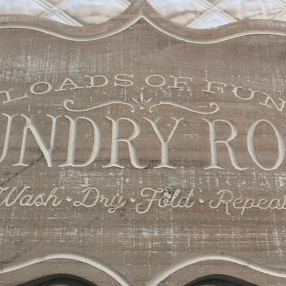 Cottagecore Laundry Room Sign 24”x 15” Carved Letters whitewash Pressed Wood NEW